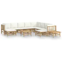 The Living Store 12-tlg. Garten-Lounge-Set mit Cremeweißen Kissen Bambus