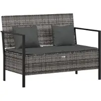 vidaXL Gartenbank 2-Sitzer mit Kissen Grau Poly Rattan