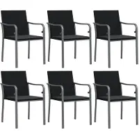 vidaXL Gartenstühle mit Kissen 6 Stk. Schwarz 56x59x84 cm Poly Rattan