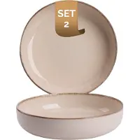 Palmer 2 x Antigo Teller tief im Set, Porzellan, Ø 19 cm, crème fein braun umrandet, glänzend, handwerkliche Ausstrahlung