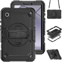 Accezz Robustes Back Cover mit Schultergurt für das Samsung Galaxy Tab A9 8.7 Zoll - Schwarz