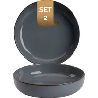 Palmer 2x Antigo Teller tief, Ø 19 cm, leichtes Porzellan, für ein 2 Personen Gedeck, spülmaschinenfest, blau grau braun, leicht gesprenkelt