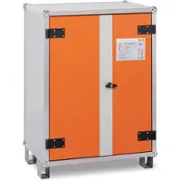 Cemo Akku-Ladeschrank Basic 8/10, 1-phasig, 2 x 6-fach Steckdosenleisten, belüftet, 2 Rauchmelder, mit Standfüßen, B 800 x T 660 x H 1110 mm, lichtgrau/reinorange