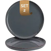 Palmer 2 x Antigo Teller flach, Ø 19 cm, leichtes Porzellan, für ein 2 Personen Gedeck, spülmaschinenfest, blau grau braun