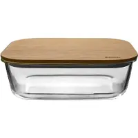 Brabantia Auflaufform aus reinem Glas – Aufbewahrungsbox für Lebensmittel – mit Bambusdeckel – 1400 ml – 22 x 17 x 8 cm.