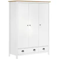 vidaXL Kleiderschrank Mit 3 Türen Hill 127X50X170Cm Massivholz Kiefer | Farbe: Weiß und braun