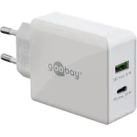 Goobay 30 W USB-C PD Dual-Schnellladegerät weiß, 1x USB-C-Anschluss (Power Delivery) und 1x USB-A-Anschluss