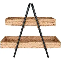 House Nordic Tablett aus Wasserhyazinthe und schwarzem Metall und Holz 42 x 23 x 43,5 cm