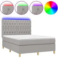vidaXL Boxspringbett mit Matratze & LED Hellgrau 140x200 cm Stoff