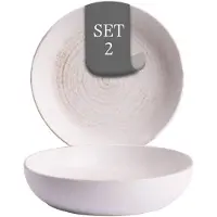 Costa Nova Vermont tiefe Teller - 2er-Set, Steingut, 22 cm, Elfenbein Weiß, Seidenglanz, Spiralmuster, handwerklich, spülmaschinenfest