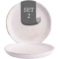 Costa Nova Vermont Teller flach - 2er-Set, Steingut, 16 cm, Elfenbein Weiß, Seidenglanz, Spiral Muster, spülmaschinenfest
