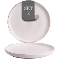 Costa Nova Vermont flache Teller - 2er-Set, Steingut, 27 cm, Elfenbein Weiß, Seidenglanz, Spiralmuster, spülmaschinenfest