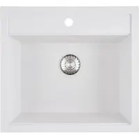 Caressi White Line quadratisches Spülbecken für Aufbau CAGR50KRWH-TU, Küchenspüle weiß Quarz, 56 cm x 51 cm