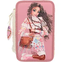 TOPModel 12583 TOPModel Cosy - Gefüllte 3-Fach Federtasche, Model Motiv mit Teddy-Kunstfell, Federmäppchen mit Buntstiften, Lineal, Schere uvm.