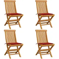 vidaXL Gartenstühle mit Roten Kissen 4 Stk. Teak Massivholz