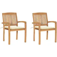 vidaXL Gartenstühle 2 Stk. mit Cremeweißen Kissen Massivholz Teak