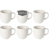 Costa Nova Vermont Kaffeetassen - 6er-Set, Steingut, Elfenbein weiß, 33 cl á 9 cm hoch, für Kaffee, Cappuccino, Tee und Kakao