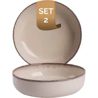 Palmer 2 x Antigo Schale flach im Set, Porzellan, Ø 15 cm, 0,47 L, crème fein braun umrandet, glänzend, handwerkliche Ausstrahlung