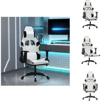 vidaXL Gaming-Stuhl mit Massage & Fußstütze Weiß & Schwarz Kunstleder - Gaming-Sessel
