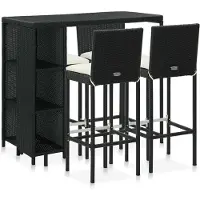vidaXL 5-tlg. Gartenbar-Set mit Kissen Poly Rattan Schwarz