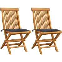 vidaXL Gartenstühle mit Anthrazit Kissen 2 Stk. Massivholz Teak