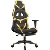 The Living Store Gaming-Stuhl mit Massage & Fußstütze Schwarz Golden Kunstleder