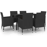 vidaXL 7-tlg. Garten-Essgruppe mit Auflagen Poly Rattan und Glas