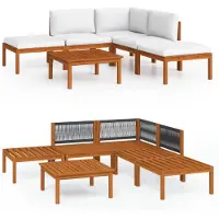 vidaXL 6-tlg. Garten-Lounge-Set mit Kissen Cremefarbenes Holz Akazie & Seil