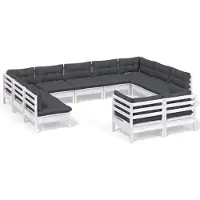 vidaXL 11-tlg. Garten-Lounge-Set mit Kissen Weiß Kiefer Massivholz