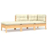 vidaXL 3-Tlg Garten-Lounge-Set mit Kissen Creme Massivholz Kiefer 806664