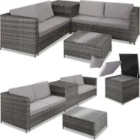 TecTake Rattan Lounge Siena für 4 Personen widerstandsfähig und UV-beständig