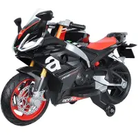 Vrooomy Aprilia RS660 Kinder Elektro Motorrad 12V (3–6 Jahre) – Offiziell Lizenziert, mit Stützrädern, 2 Motoren, LED & Sound – Elektro Kindermotorrad Schwarz