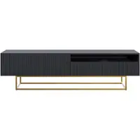 Selsey VELDIO - TV-Schrank mit offenem Fach, Schwarz mit goldenem Metallgestell, 175 cm