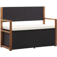 vidaXL Bank mit Stauraum 115 cm Poly Rattan Massivholz Akazie Schwarz