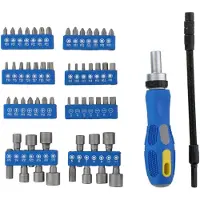 Kinzo Werkzeugsatz: BitSet / Steckschlüsselsatz mit Ratsche - 14 Steckschlüssel, 42 Bits inkl. Torx, Sechskant - 58 Teile