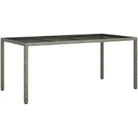 vidaXL Gartentisch Grau 190x90x75 cm Gehärtetes Glas und Poly Rattan