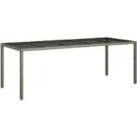 vidaXL Gartentisch Grau 250x100x75 cm Hartglas und Poly Rattan