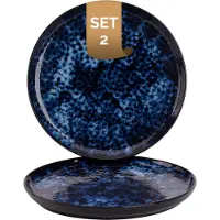Palmer 2 x Bama Blue Teller flach im Set, Steinzeug, Ø 27 cm, auß, blau schwarz gesprenkelt, Hochglanz, moderne Ausstrahlung