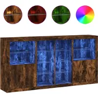 vidaXL Sideboard mit LED-Leuchten Räuchereiche 202x37x100 cm