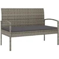 vidaXL Gartenbank mit Kissen Grau 105 cm Poly Rattan