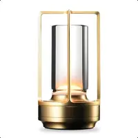 Goliving Lumina Tischlampe Wiederaufladbar - Tischleuchte - Nachttischlampe - Laterne - Dimmbar - Nachtlampe - 17,5 cm - Gold