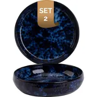 Palmer Bama Blue große tiefe Teller - 2er-Set, Steinzeug, Ø 22 cm, blau schwarz hochglanz, für Pasta, Suppe oder als Servierteller