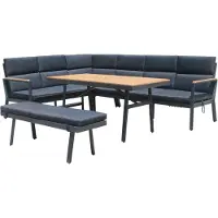 Gardissimo , Dining-Ecklounge "Nabari" inkl. Ecksofa, Bank, Tisch und Kissen, anthrazit / braun, ohne Sessel, links