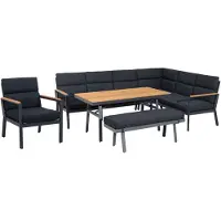 Gardissimo , Dining-Ecklounge "Nabari XL" inkl. Ecksofa, Bank, Tisch und Kissen, anthrazit / braun, mit Sessel, rechts