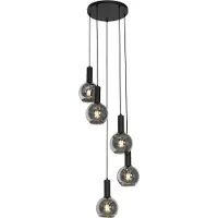 QAZQA Art Deco Hängelampe schwarz mit Rauchglas rund 5-flammig - Josje