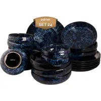 Palmer Bama Blue, Geschirrset, 24 teilig für 6 Personen, blau/schwarz Steinzeug