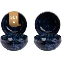 Palmer 4 x Bama Blue Schale, Steingut, 0,65 Liter, Ø 15 cm, spülmaschinenfest, blau schwarz weiß gesprenkelt glänzend
