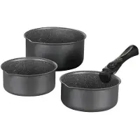 Big Buy Cooking 3er-Set mattgraue Kochtöpfe (16, 18, 20 cm) + 1 abnehmbarer Griff – Aluminium – Antihaftbeschichtung – Für alle Herdarten geeignet, inklusive Induktion