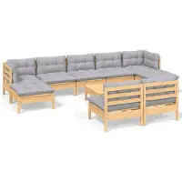 vidaXL 10-tlg. Garten-Lounge-Set mit Grauen Kissen Kiefernholz
