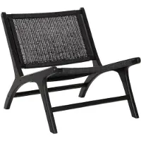 MUST Living Sessel Lazy aus Teakholz, skandinavischer Stil, Geflecht-Sitzfläche, Schwarz, für Indoor